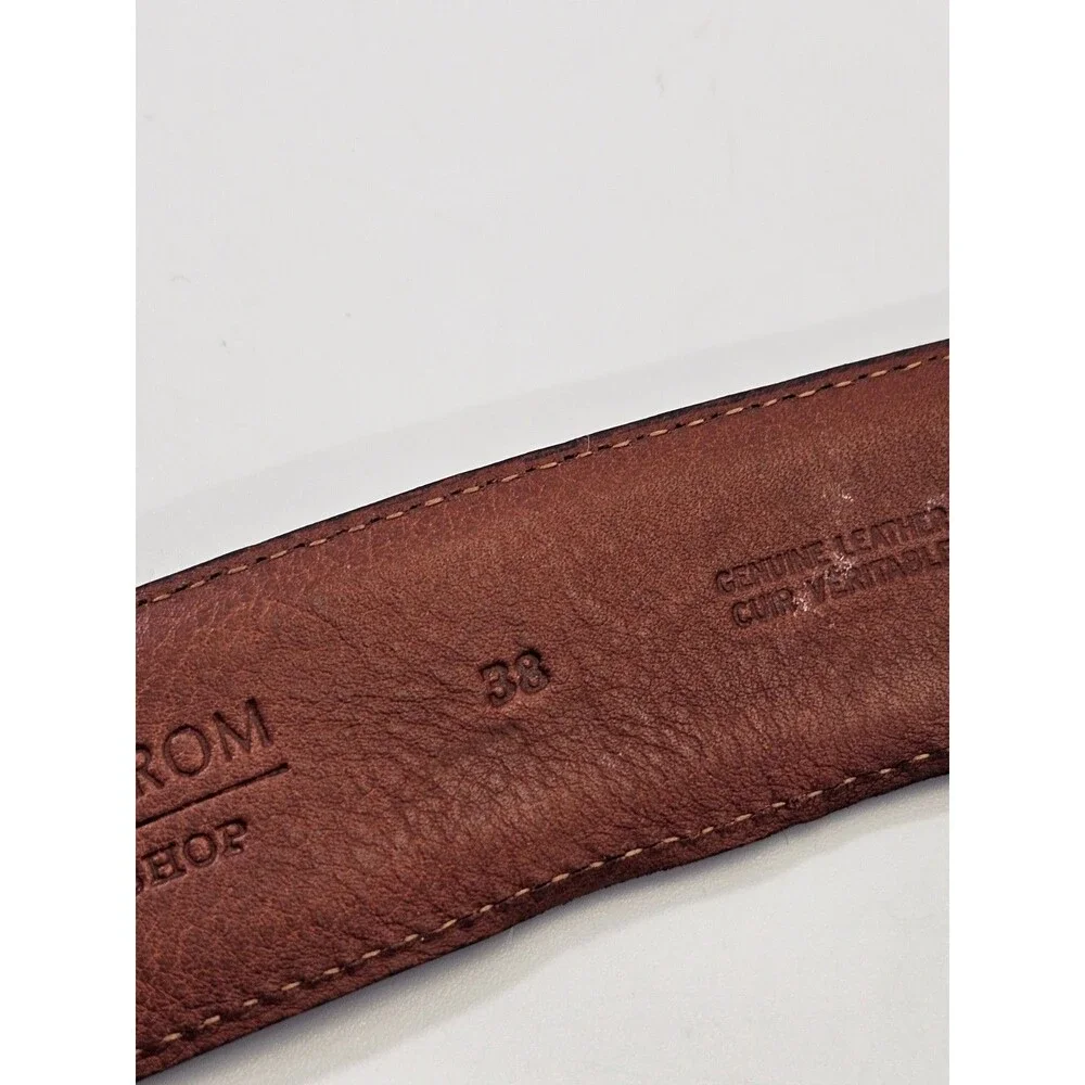 NORDSTROM MEN'S SHOP Men's Size 38 Italian Leather Belt Gunmetal Buckle 1-3/8